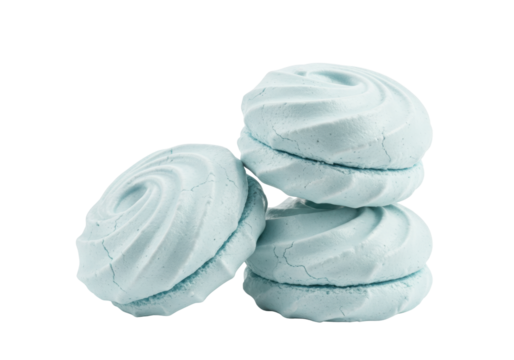 Isolated pastel blue marshmallows, stacked high, a light and airy sweet treat dessert food