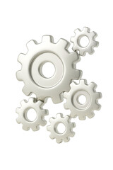 Efficient silver gears interlocking, symbolizing progress and mechanical teamwork, a powerful concept for innovation, technology, and industrial design solutions.