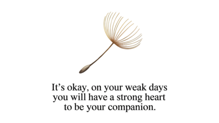 Inspirational encouraging words of hope with single dandelion seed on transparency background. beautiful concept quote about having strong heart on your weak days