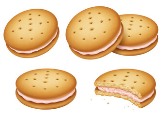 Isolated Cream Filled Sandwich Cookies Sweet Treat, Classic Snack, Dessert, Confection, Food