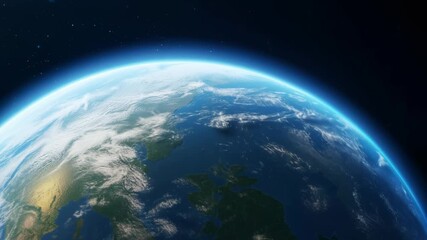 A stunning video still of Earth from space, captured at a low angle. The planet's curvature and glowing atmosphere create a breathtaking view. Live desktop wallpaper.