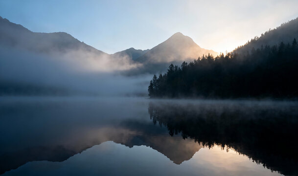 morning mist over the lake - Powered by Adobe