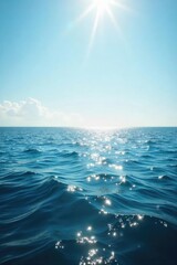 Obraz premium Vast, tranquil ocean stretching to the hazy horizon, sunlight reflecting on calm waves Perfect for travel, nature, or serenity themes , tranquil, sun, light