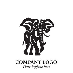 Majestic Elephant Logo Symbol in Black on White Background with Elegant Minimalist Modern Design