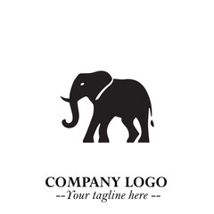 Majestic Elephant Logo Symbol in Black on White Background with Elegant Minimalist Modern Design
