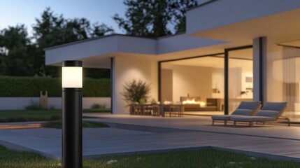 Modern house exterior with outdoor lighting