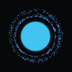 Glowing sparkling circle frame on black – glitter light ring, neon circle frame glowing round border with dots