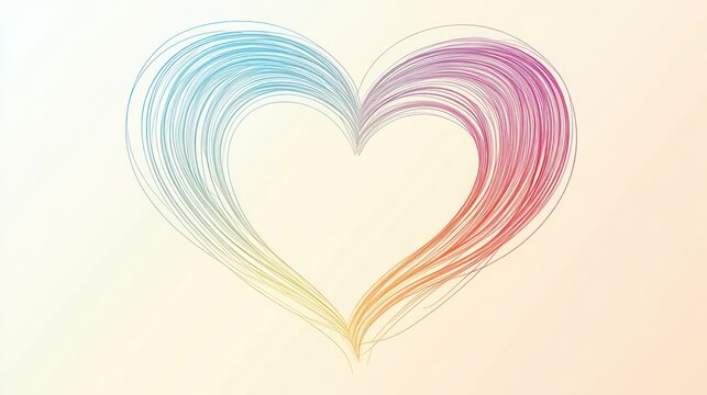 Abstract heart shape formed by colorful, thin lines, creating a soft, pastel gradient effect - Powered by Adobe
