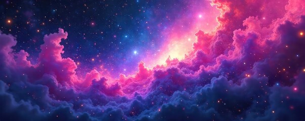 Vibrant, swirling nebula of iridescent colors, cosmic dust and magical energy, ethereal and otherworldly, mystical fantasy art , universe, galaxy