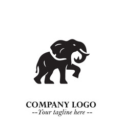 Majestic Elephant Logo Symbol in Black on White Background with Elegant Minimalist Modern Design