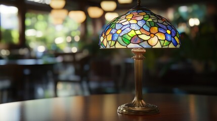 Stained glass table lamp in a cafe