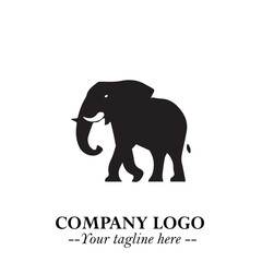 Majestic Elephant Logo Symbol in Black on White Background with Elegant Minimalist Modern Design