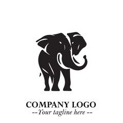 Majestic Elephant Logo Symbol in Black on White Background with Elegant Minimalist Modern Design
