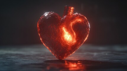 Fiery heart-shaped object glows in dark scene