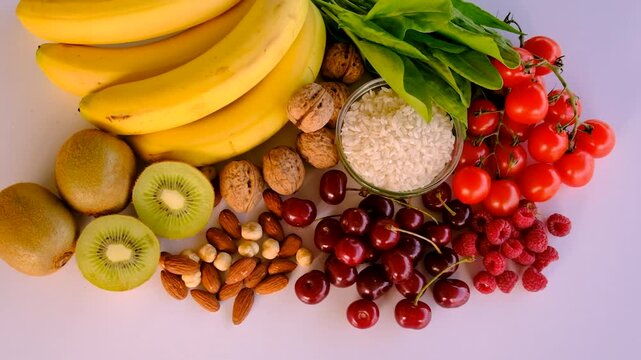 Foods containing melatonin on a beautiful background. Selective focus.