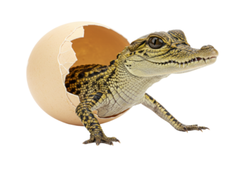 Isolated Baby Alligator Hatching From Egg, Cute Animal Wildlife in Nature, Newborn Reptile