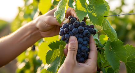 Obraz premium Vintner Checking the Quality of Cabernet Sauvignon Grapes