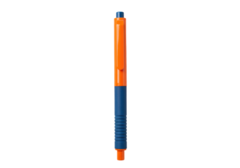 Isolated pen object in vibrant orange and blue color scheme on a neutral background