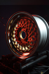 old retro stylish wheels collapsible two-component with a gold center and shiny rims for car tuning long exposure photo to simulate movement