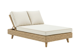 Isolated luxurious wicker lounge chair with cushions outdoor furniture on patio deck area