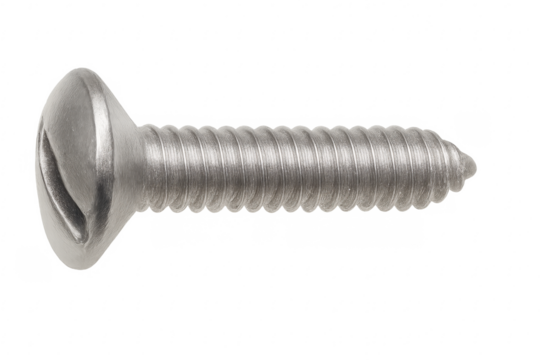 Metal flathead slotted screw with thread on transparent background
