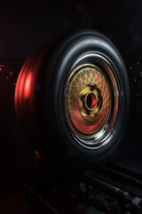 old retro stylish wheels collapsible two-component with a gold center and shiny rims for car tuning long exposure photo to simulate movement