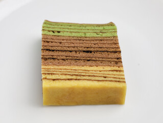 Lapis Legit or thousand layer cake on white background