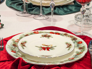 Christmas plates on the table