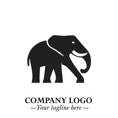 Obraz premium Majestic Elephant Logo Symbol in Black on White Background with Elegant Minimalist Modern Design