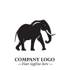 Majestic Elephant Logo Symbol in Black on White Background with Elegant Minimalist Modern Design