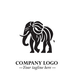 Majestic Elephant Logo Symbol in Black on White Background with Elegant Minimalist Modern Design
