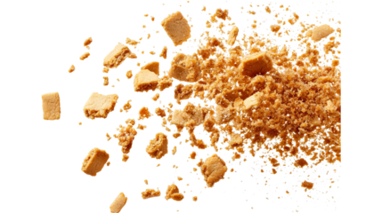 Broken cookie pieces with crumbs isolated on a transparent white background, clipping path