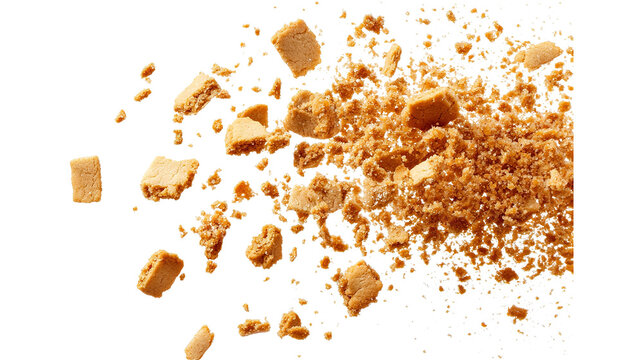 Broken cookie pieces with crumbs isolated on a transparent white background, clipping path