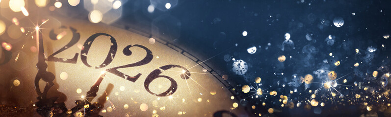 Naklejka na ściany i meble New Year's Eve 2026 Celebration Background with Gold Glitter Naklejka na ściany i meble New Year's Eve 2026 Celebration Background with Gold Glitter