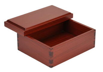 Isolated Decorative Wood Box with Hinged Lid, Small Vintage Box, Wooden Container with Lid Open