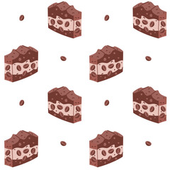 Pattern with pieces of layered brown soap with coffee beans. Handmade. Flat illustration in a seamless texture. Bright illustration. Perfect eco-friendly cosmetics, spa, wellness, packaging design