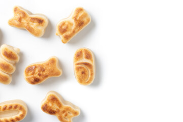 Traditional Spanish marzipan isolated on white background. Top view. Copy space