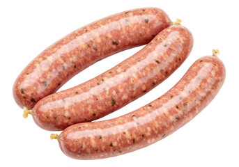 Isolated uncooked sausages for grilling, three links, a culinary treat ready to be cooked