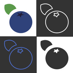 This collection highlights unique line icons of blueberries in four different styles and colors. The visual contrasts showcase the fruit shape and characteristic features clearly.