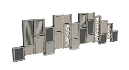 Modern metal wall decor with geometric shapes isolated on transparent background