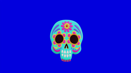 Cute cartoon character of Skull on Dia De Los Muertos. 3d render.