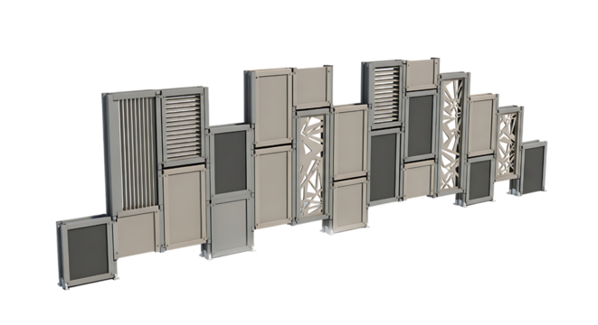 Modern metal wall decor with geometric shapes isolated on transparent background