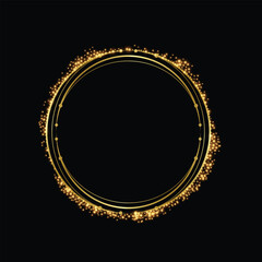 Glowing sparkling circle frame on black – glitter light ring, neon circle frame glowing round border with dots