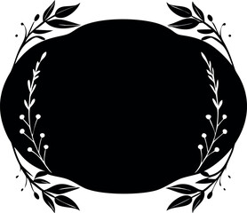 Elegant black ornate frame with botanical leaf accents, perfect for invitations and decorative design elements