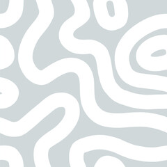 Abstract wavy lines seamless patten. Vector curved line shapes grey and white textured background. Hand drawn cute liquid groovy texture for fabric print, fashion design, minimalist poster, decor.