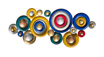 Colorful metal circles wall decor isolated on transparent background