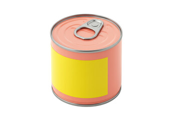 Isolated can with pull-tab ring ready to open for food, pet food, or industrial uses is ready