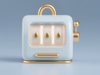 3d slot machine with golden lever and pastel blue body for casino background
