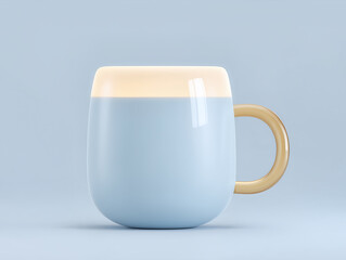 3d pastel blue mug with creamy top and golden handle for coffee mockup