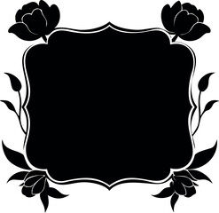 Elegant black silhouette frame featuring ornate floral elements and decorative curves, perfect as a sophisticated border or design accent for various graphic projects and stylish embellishments